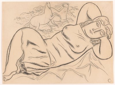 Reclining Nude Woman with Horses by Leo Gestel