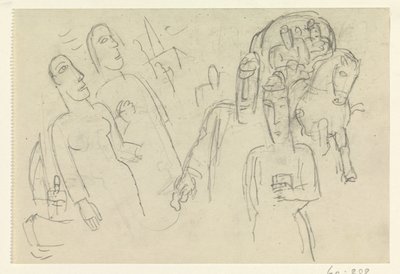 People on the Street and a Horse with Cart by Leo Gestel