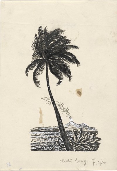 Palm Tree with an Island and a Volcano in the Background by Leo Gestel