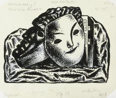 Two Masks for Building and Rocks (sketch) by Leo Gestel