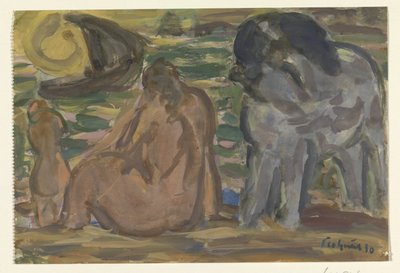 Two Naked Figures and a Horse by the Sea by Leo Gestel