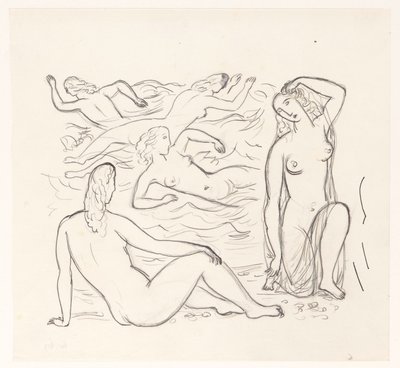 Five Naked Women in the Surf or on the Beach by Leo Gestel