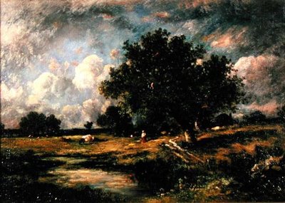Landscape with cows and figures by Leon Victor Dupre
