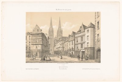 View of the Rue Kéréon and the Cathedral in Quimper by Leon Auguste Asselineau
