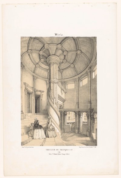 View of the Spiral Staircase of King Francis I in the Castle of Blois by Leon Auguste Asselineau