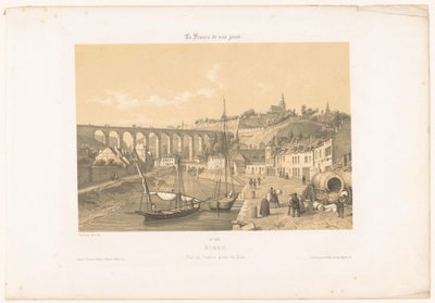 View of the Viaduct of Dinan from the Quay (Contemporary France) by Leon Auguste Asselineau