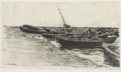 Fishing Boats on the Beach at Étretat by Leon Augustin Lhermitte