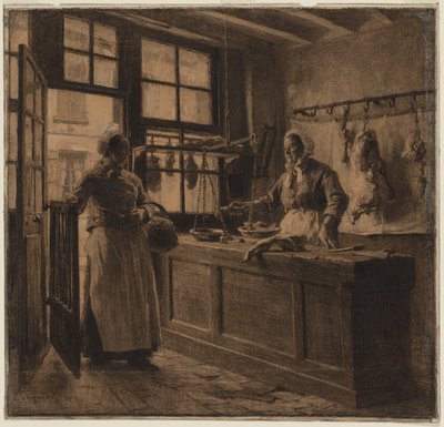 Interior of a Butcher Shop by Leon Augustin Lhermitte
