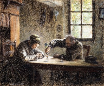 Man and Woman Drinking Eau de Vie by Leon Augustin Lhermitte