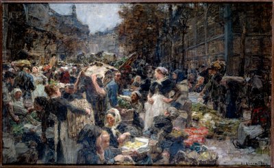 The crowd of the Marche des Halles in Paris in the 19th century by Leon Augustin Lhermitte