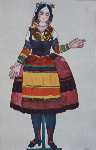 Italian puppet. Costume design for the ballet The Magic Toy Shop by G. Rossini, 1919 by Leon Bakst