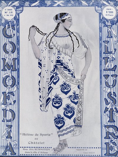 Les Ballets Russes: Helen of Sparta at the Chatelet, Miss Ida Rubinstein in the role of Helen - watercolor by Bakst, in 