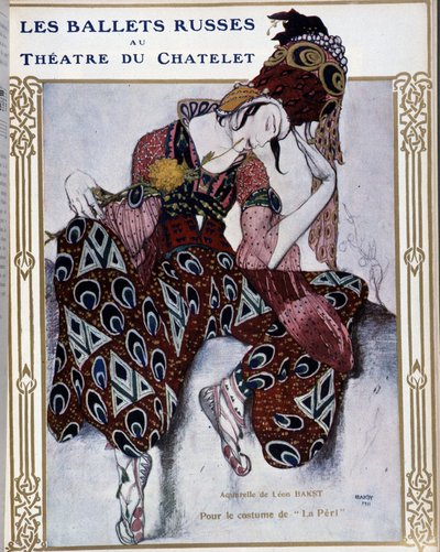 Les Ballets Russians au theatre du Chatelet: costume for "La Peri" - watercolor by Bakst, cov. in "Comoedia illustrated" by Leon Bakst