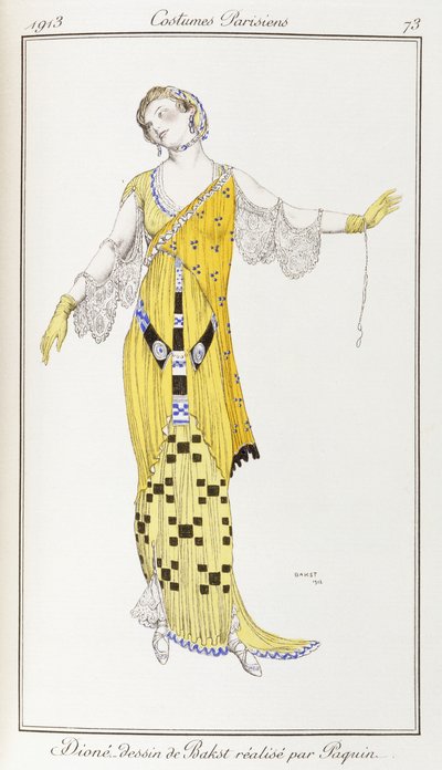 Parisian clothing: Dione-drawing by Bakst executed by Paquin, 1913 by Leon Bakst