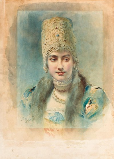 Portrait of a Girl Wearing a Kokoshnik by Leon Bakst