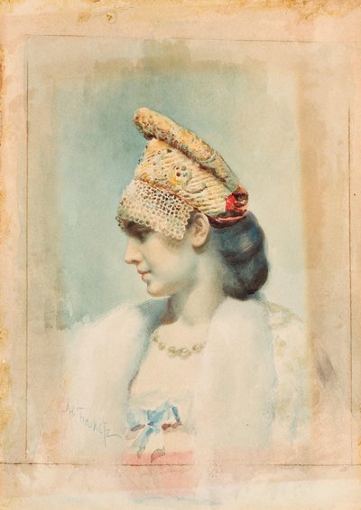 Portrait of a Girl Wearing a Kokoshnik by Leon Bakst