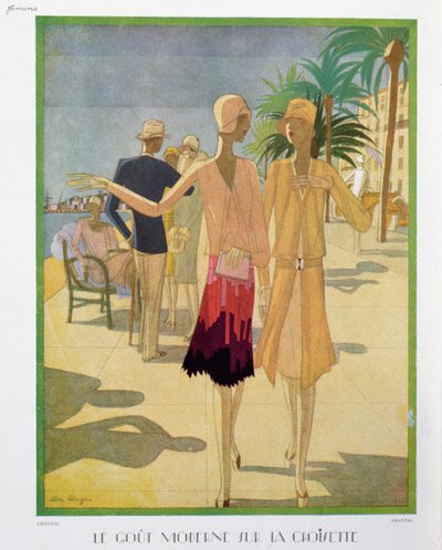Fashionable people strolling on the Croisette Promenade in Cannes, illustration from 