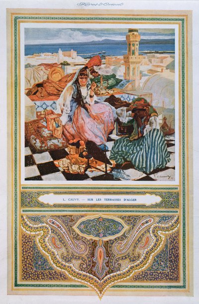 Woman smoking a Shisha on a terrace in Algiers, c.1900 by Leon Cauvy