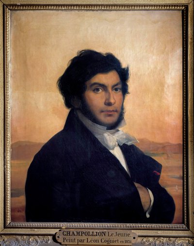 Portrait of Jean-Francois Champollion (1790-1832), French egyptologist, decipherer of hieroglyphs. Painting by Leon by Léon Cogniet