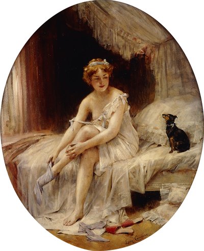 Little Woman Putting on Her Stockings by Leon Francois Comerre