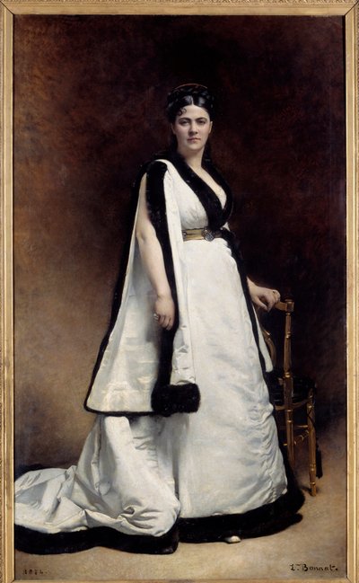 Full-length portrait of Madame Pasca (1835 - 1914), dramatist by Leon Joseph Florentin Bonnat