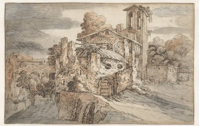 Church and Ancient Ruins in Italy by Leonaert Bramer (attributed to)