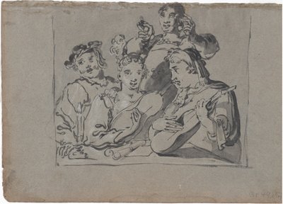 A Quartet of Singers, Lute Players, and Bell Ringers Playing in a Tavern by Candlelight by Leonard Bramer