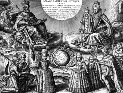 French Royal Family in 1607: French King Henri IV and His Wife Queen Marie de Medicis Holding Their Daughter Christine; Bottom: Their Other Children: The Future Louis XIII, Elisabeth and Henriette-Marie by Leonard Gaultier