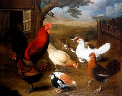 A Farmyard Scene with a Rooster by Leonard Hubner