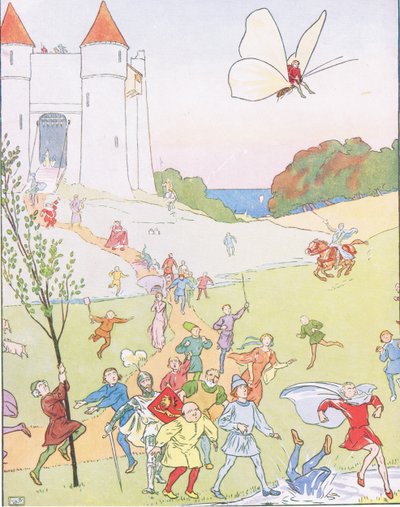 He jumped on the butterflies back and was carried up in the air by Leonard Leslie Brooke