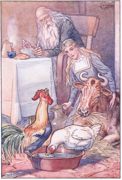 Pretty Chicks and Dappled Cow, What Shall Be Our Answer Now by Leonard Leslie Brooke