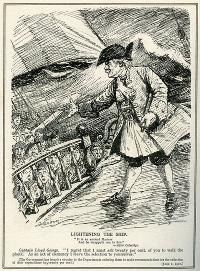 Government departments are instructed by Lloyd George to make cuts in expenditure of twenty per cent, 1921 by Leonard Raven Hill