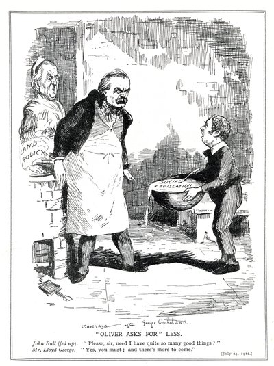 John Bull complains to Lloyd George that there is too much reform in his social legislation and land policy reforms, 1912 by Leonard Raven Hill