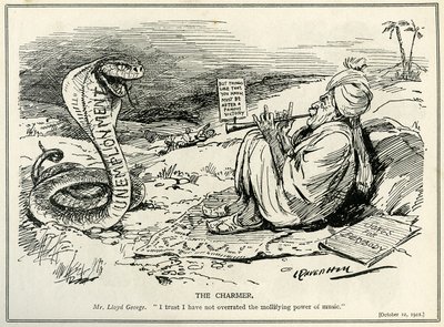 Lloyd George charming the Serpent of Unemployment, 1921 by Leonard Raven Hill