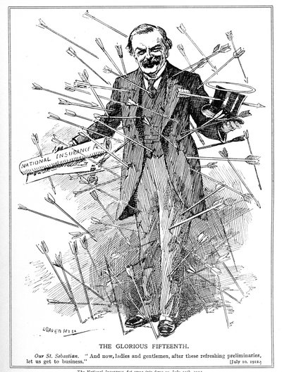 Lloyd George, Depicted as the Martyr, St. Sebastian, Under Attack for His National Insurance Act, Which Came into Force on July 15, 1912 by Leonard Raven Hill