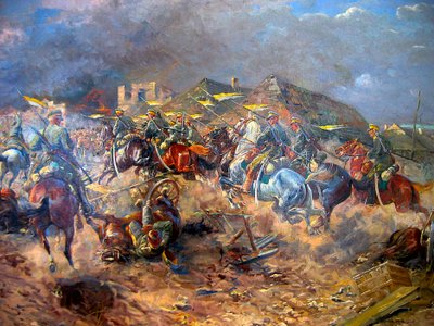 Attack of Polish Uhlans on Bolsheviks near Sloutsk, 1919 by Leonard Winterowski