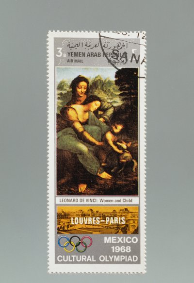 Postage stamp honoring Cultural Olympics in Mexico by Leonardo da (after) Vinci