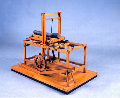 Wooden model of hydraulic saw operated by gears and water. Made after drawing by Leonardo da Vinci (1452-1519) Museum of Science and Technology, Milan. by Leonardo da (after) Vinci