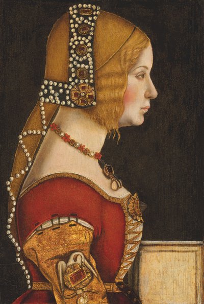 Portrait of Isabella of Aragon, Duchess of Milan, half-length, in profile to the right by Leonardo da (circle of) Vinci