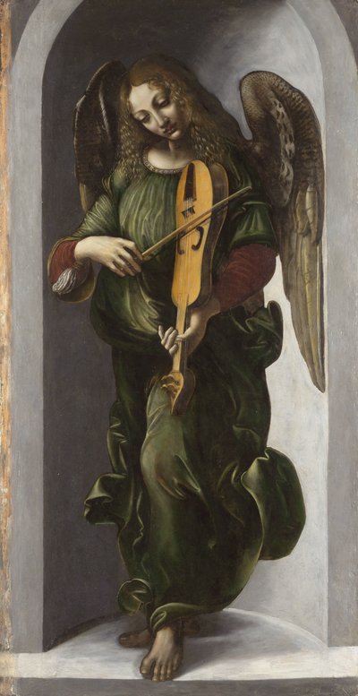 An Angel in Green Playing a Vielle (Painting from the Circle of Leonardo da Vinci, c. 1490-1499) by Leonardo da (circle of) Vinci