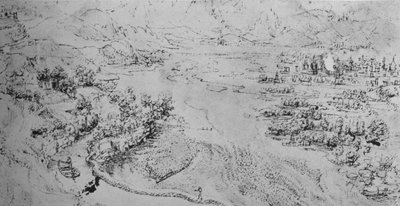 A Broad River with a Canal Running Beside It by Leonardo da Vinci