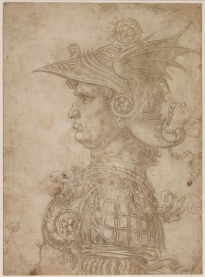 A Bust of a Warrior in Profile to Left by Leonardo da Vinci