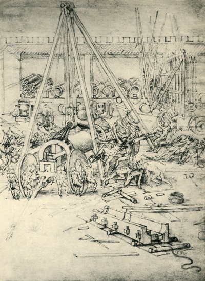 A scene in an arsenal, c1485-1490 by Leonardo da Vinci
