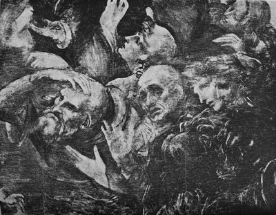 Adoration of the Magi - Heads of the group behind the kneeling king on the right by Leonardo da Vinci