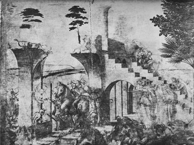 Adoration of the Magi - Horsemen in the middle distance on the left by Leonardo da Vinci