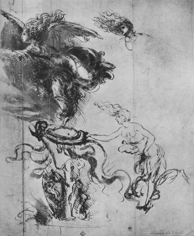 An Angel Placing a Shield on a Trophy and Separate Studies of the Angel by Leonardo da Vinci