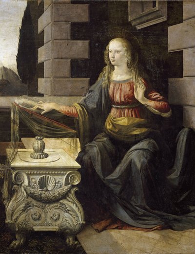 Annunciation (detail) by Leonardo da Vinci