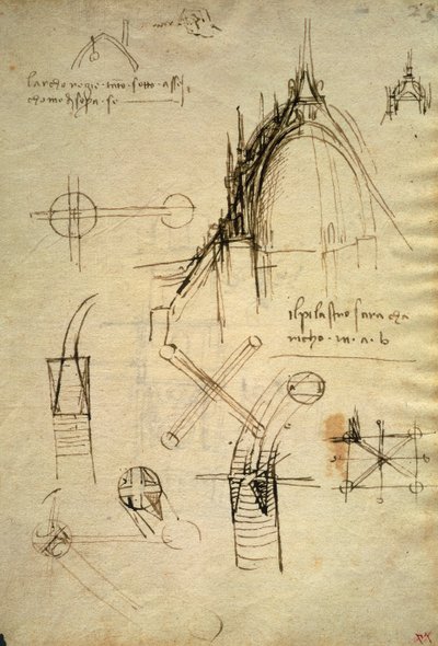 Architectural details and section of cupola of the Duomo in Milan, f41 of the Code Trivulzianus by Leonardo da Vinci
