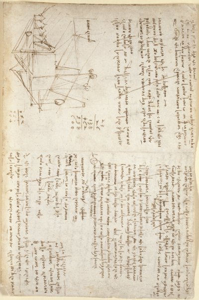 Notes and schematic sketch of a mechanical digger in perspective (side-on), from 