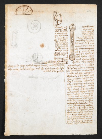 Arundel 263, f.211r Notes, sketches & diagrams, from Codex Arundel (pen & ink on paper) by Leonardo da Vinci